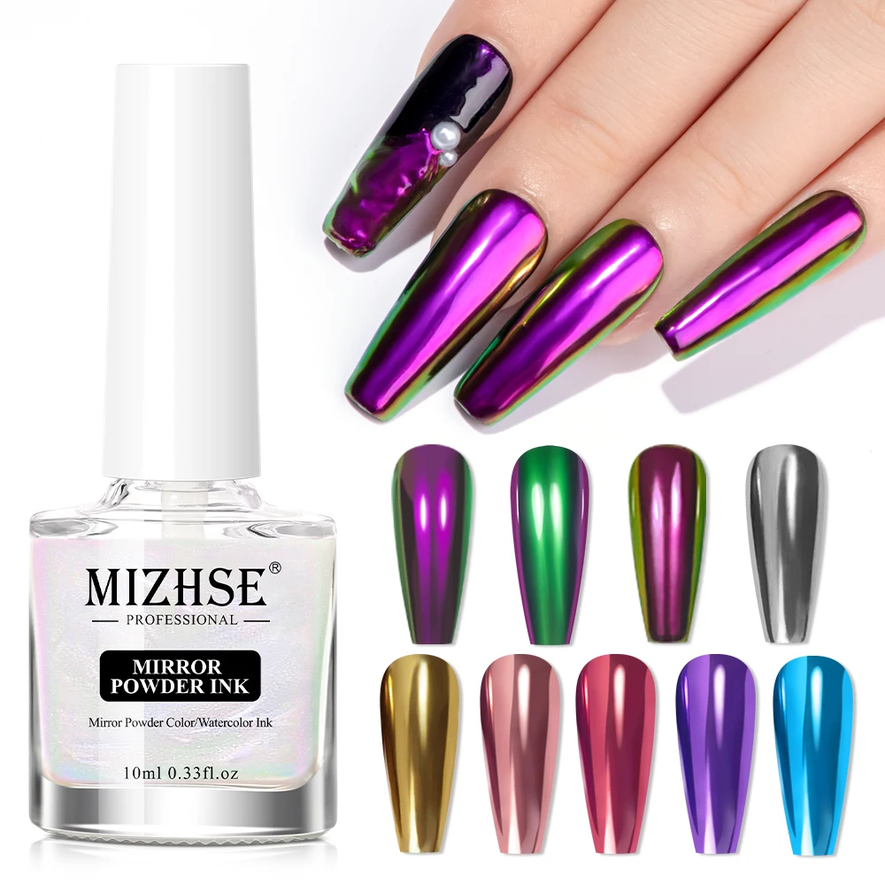 MIZHSE 10ML Liquid Magic Mirror Powder Aurora Pigment Mirror Effect Blooming Nail Polish Semi Permanent Nail Art UV Gel Manicure