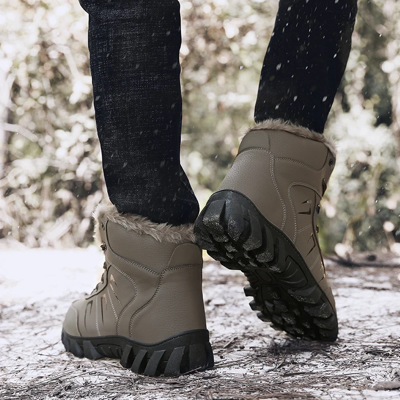 Keep Warm Snow Botas Hombre Winter Boot Leather Waterproof Man Hiking Boots Lace Up Hunting Tourism Mountain Shoes Winter Boots