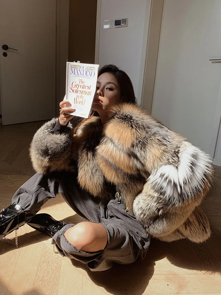 Golden Island Fox Fur Coat Fox Fur Coat Fur Integrated Round Neck