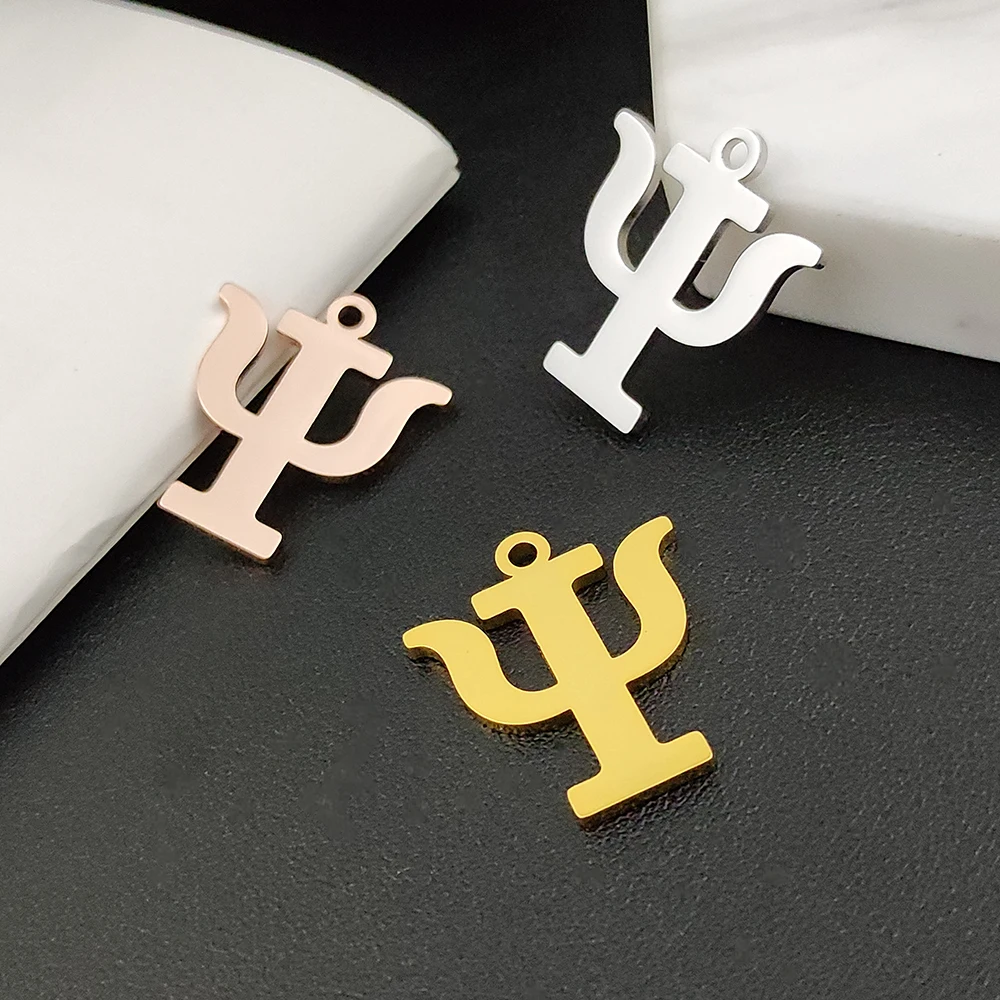 

5pcs/lot Simple Psi Symbol Necklace Stainless Steel Psychology Pendant Necklace Greek Alphabet Jewelry Gifts for Men and Women