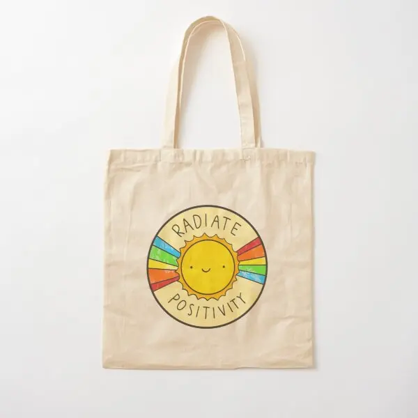 

Radiate Positivity Cotton Canvas Bag Shoulder Bag Grocery Women Fashion Tote Designer Unisex Reusable Casual Travel Shopper