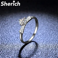 sherich bow flower 0 5ct d color moissanite 100 925 sterling silver delicate sparkling unique fashion ring women brand jewelry
