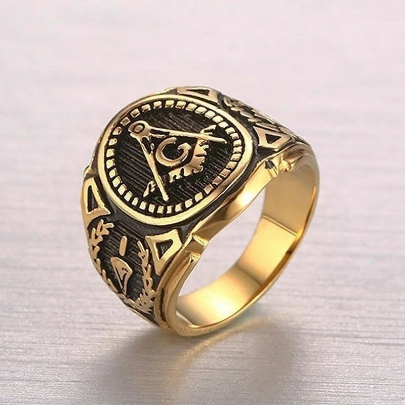 AG Rings for Men Mason Freemasonry Retro Men's Ring Masonic Vintange Mens Rings Hiphop Gold Color Anillos Bague