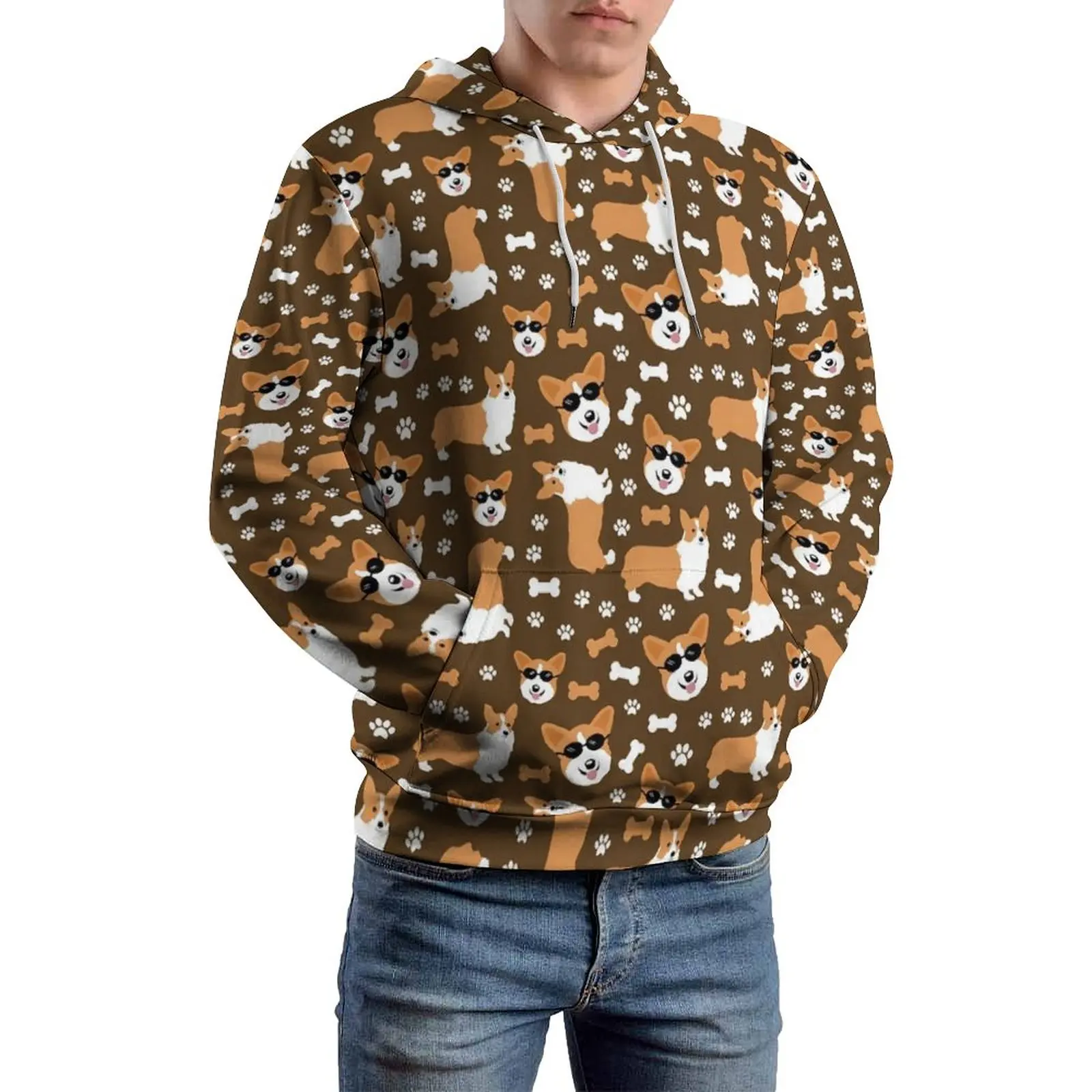 

Мужские свободные толстовки с принтом корги, Классическая Толстовка с длинным рукавом и забавным принтом, 4XL 5XL 6XL