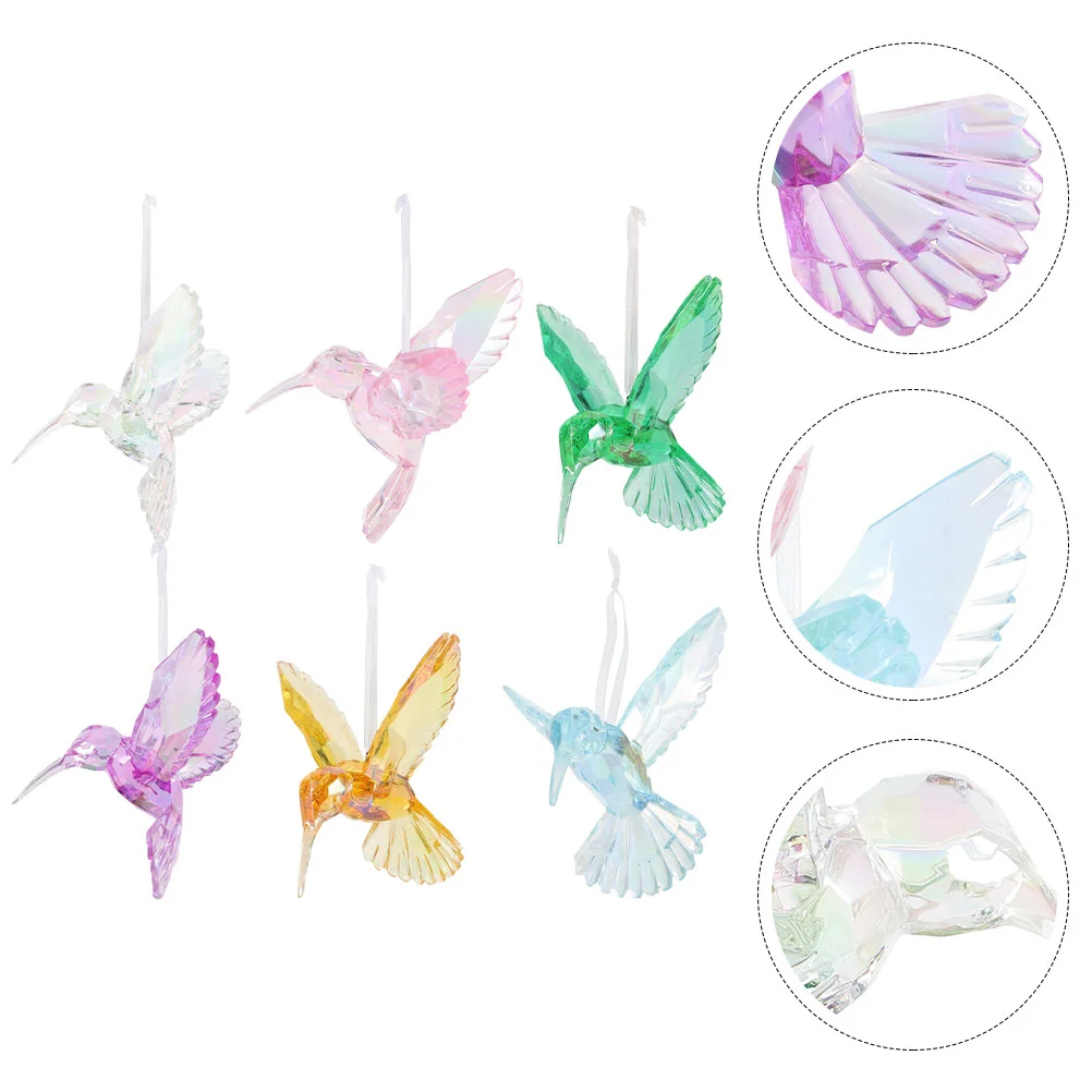

6 Pcs Crystal Bird Pendant Ceiling Hummingbirds Decors Home Decorations Pendants Christmas Party Acrylic Ornament