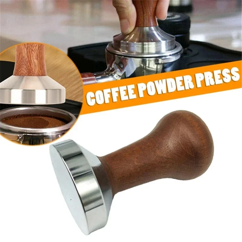 

51mm/53mm/58mm Aluminum Coffee Tamper Wood Handle Flat Base Solid Espresso Coffee Powder Hammer Coffee Machine Accessories