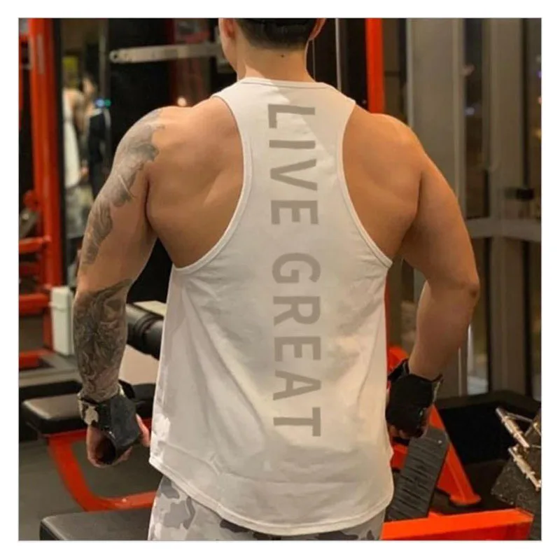 Жилет мужской спортивный Y-образный хлопок рубашка без рукавов для бодибилдинга