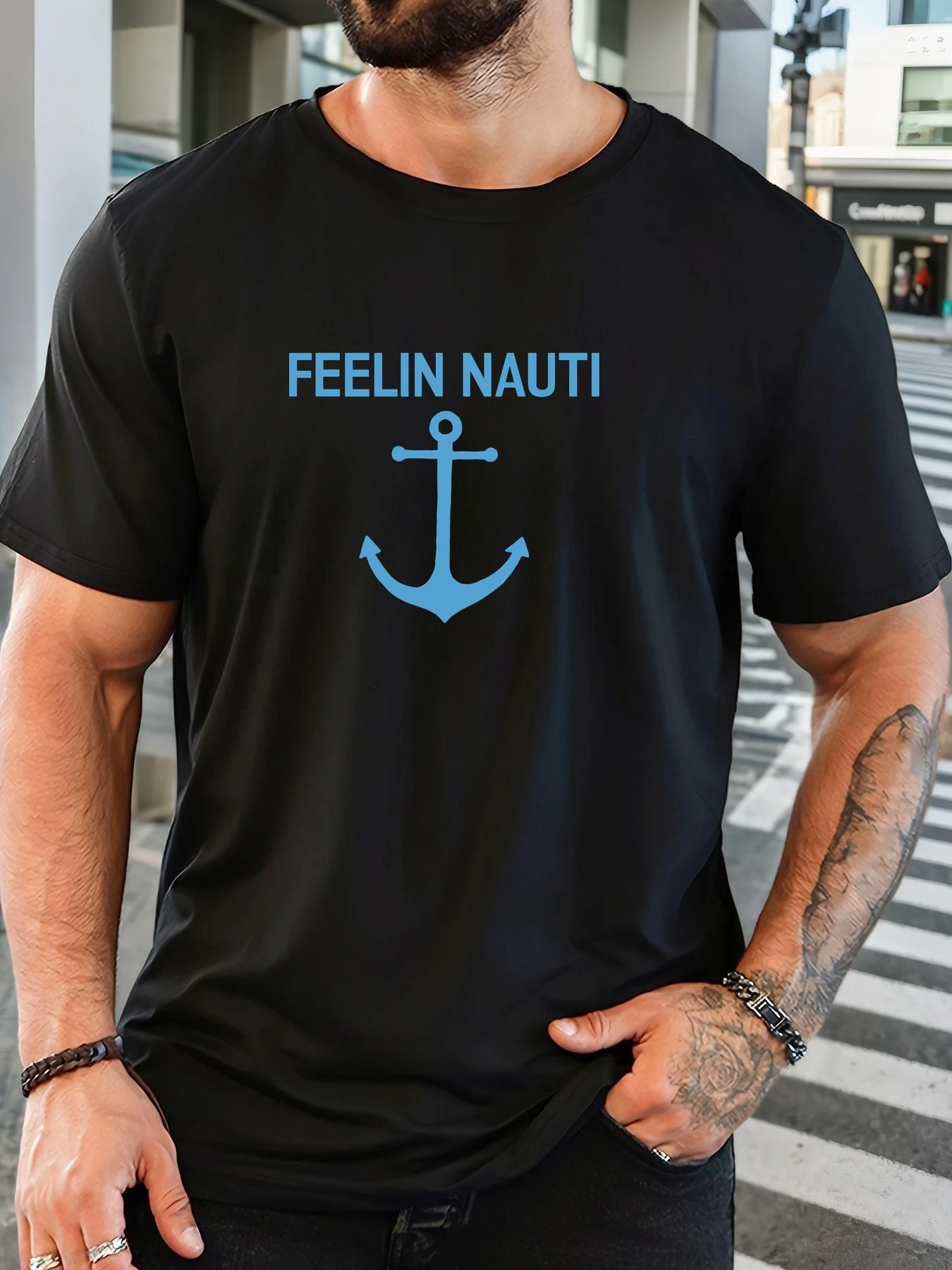 Фото МУЖЧИНЫ FEELIN NAUTI pattern summer casual футболка с круглым вырезом №1