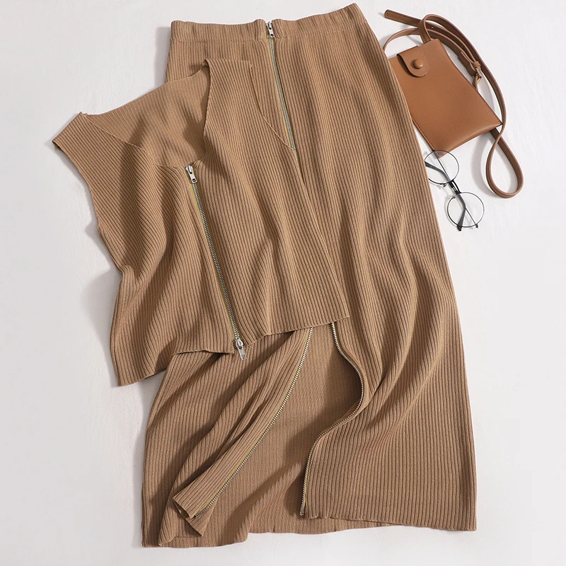 

Женский жилет без рукавов и тонкая полуюбка с высокой талией и разрезом, V-образный вырез, короткий стиль, молния Sense, дизайн, лето, новая мода