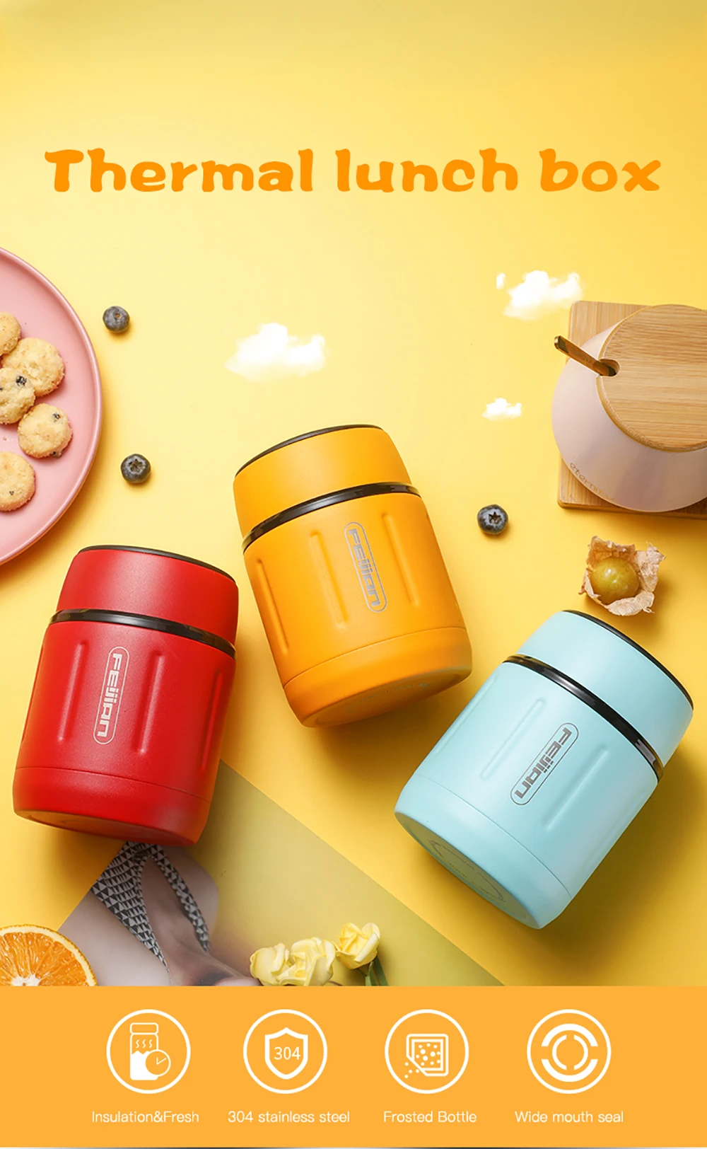 

Пищевой термос, пищевая банка, деловой портативный термос, изолированный Ланч-бокс, 500 мл, контейнер из нержавеющей стали