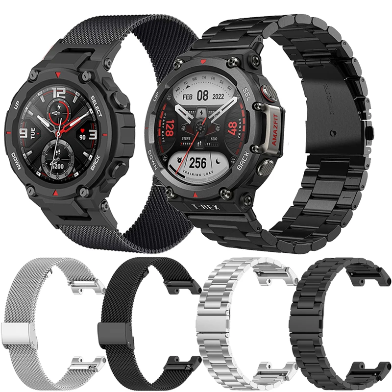 

Ремешок из нержавеющей стали для смарт-часов Amazfit T-Rex 2, сетчатый металлический браслет для смарт-часов Amazfit T-Rex/T-Rex Pro
