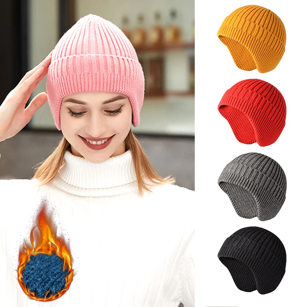 

Men Knitted Hat Winter Earflap Hat Outdoor Cycling Ear Protection Warmth Peaked Cap Casual Fashion Sunhat Bomber Hats Ski Cap
