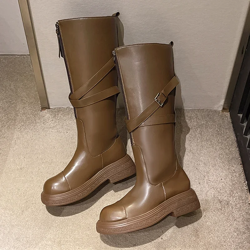 Зимние сапоги до колена на платформе женская обувь модные брендовые ботинки