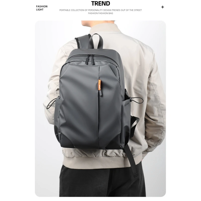 

Leather Film Backpack Leisure Minimalist Fashionable Men Computer Bag Large Capacity Anti Scratch Wear-resistant USB Charge