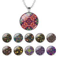 tafree wholesale 25mm glass dome chain flower floral pattern colorful image pendant necklace cabochon jewelry hot selling fhw722