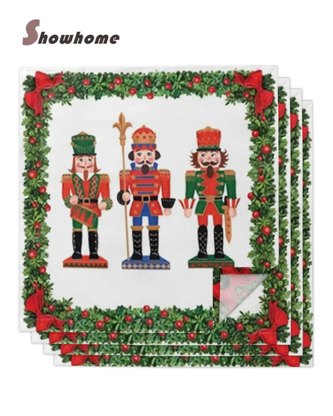 

Christmas Nutcracker Green Leaves And Balls Table Napkins Cloth Handkerchief Wedding Party Placemat Birthday Banquet Tea Napkins