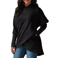 brand womens hoodie long sleeve hooded asymmetrical hem wrap hoodie solid casual and loose fit sweatshirt outwear pullover
