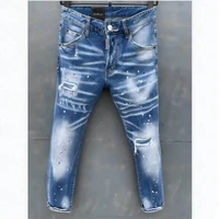 dsquared2 mens skinny jeans with ripped holes and elastic paint spray blue stitching beggar pants dsq060