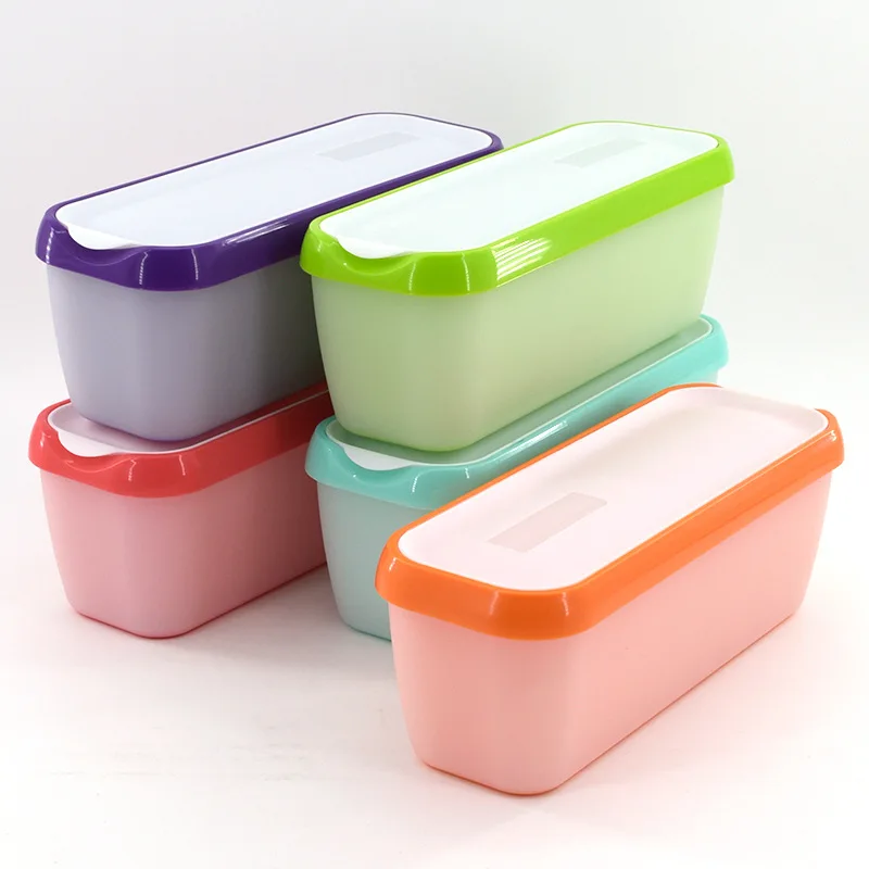

6 Color Reusable Rectangular Ice Cream Box with Lid Plastic Storage Box Refrigerator Storage Box Food Containers Kitchen Storage