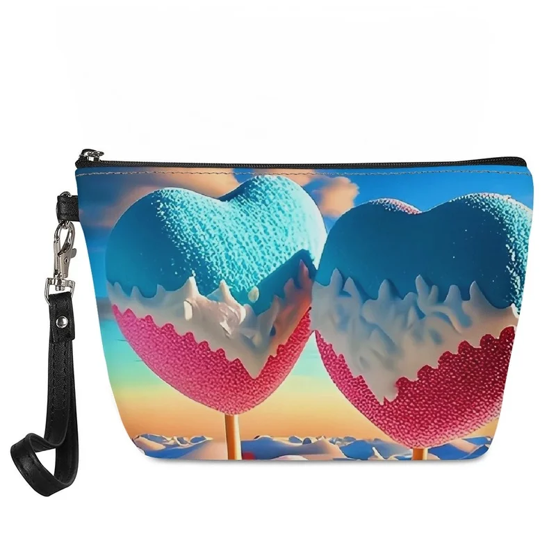 

2023 New Fashion Beach Love Lollipop Printing Makeup Bag Zipper Multi Functional Female Travel Pouch Small Ladies Cosmetic
