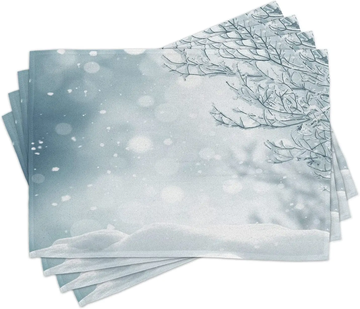 

Winter Place Mats Set of 4 Christmas Image Snow and Frosted Tree Snowflakes Winter Season Illustration Washable Fabric Placemats