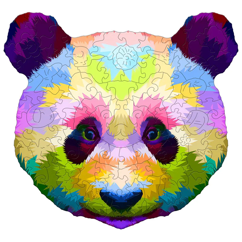 

New Colorful Wooden Puzzle Cute Panda 9 Design Kids Montessori Toy Art Jigsaw Unique Irregular Animal Pieces DIY A3 A4 A5