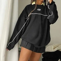y2k sweatshirt women letter print preppy style black striped hoodies harajuku sweat pullover e tops girl streetwear women 2021
