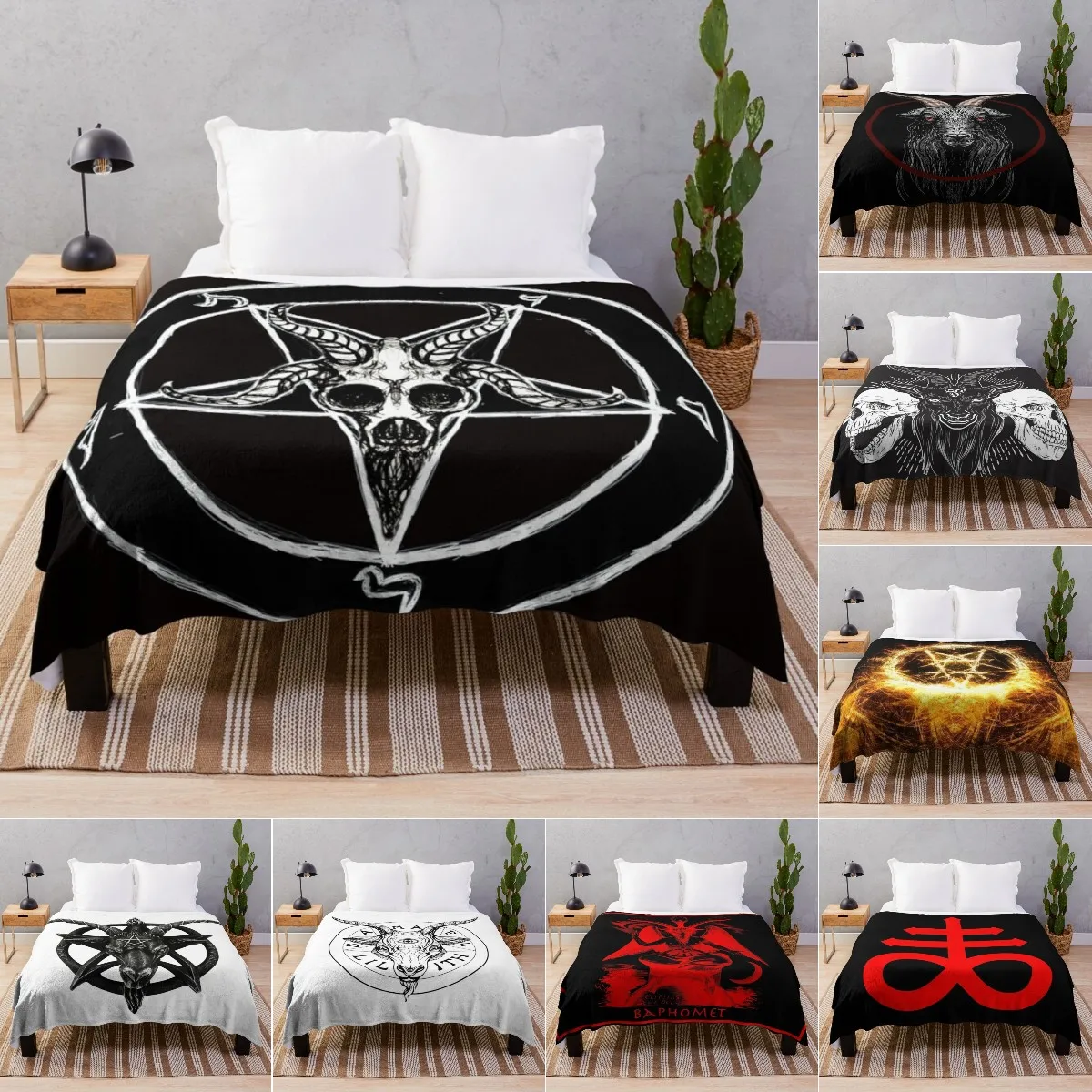 

Baphomet Satanic Goat Flannel Fleece Throw Blankets for Bed Sofa Living Room Soft Blanket Warm Cozy Fluffy Throw Plush Blanket