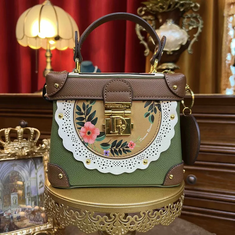 Light Luxury Leather Women's Handbag Retro National Style Color Painting Art Box Bag 2023 New Single Shoulder Satchels