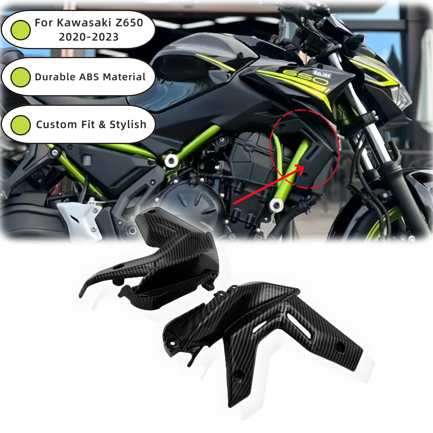 Фото Для Kawasaki Z650 2020 2021-2023 боковой обтекатель радиатора, крышка бака, защитная панель, аксессуары для мотоциклов, ABS, пользовательские детали №1