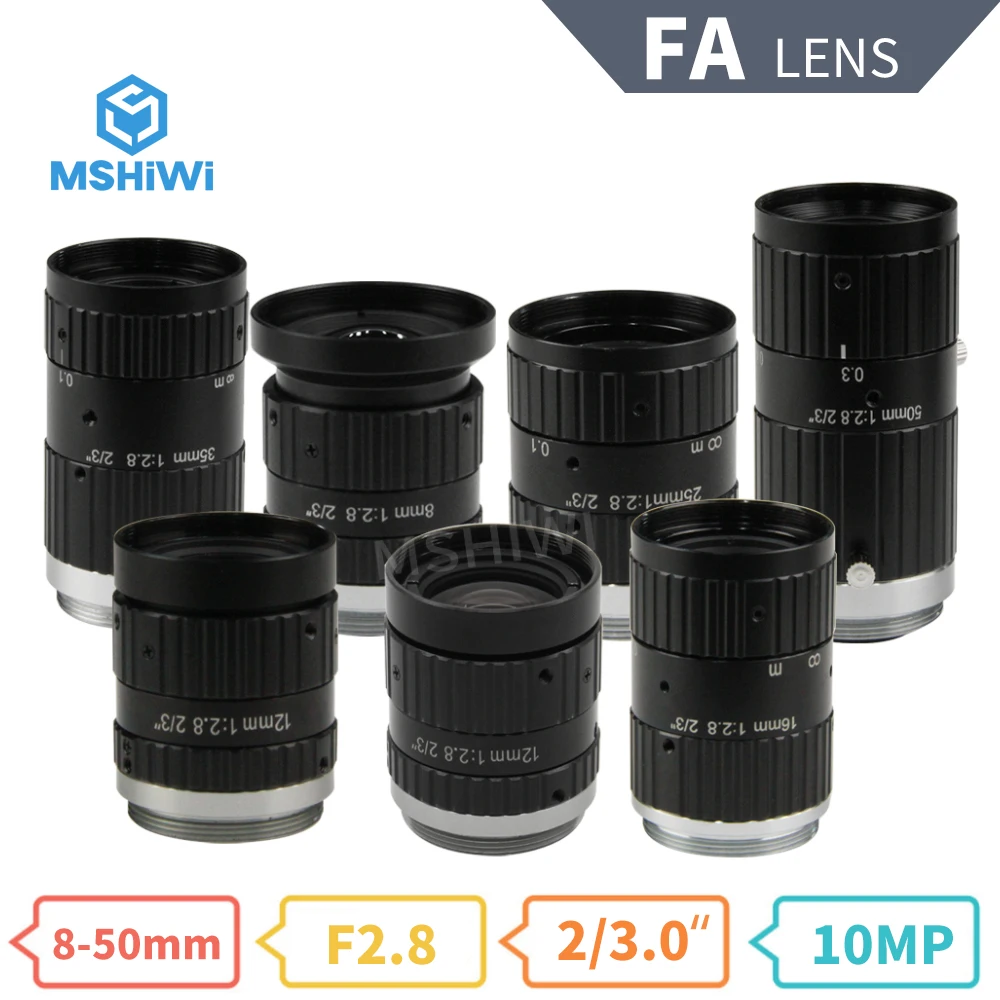 

10MP FA Prime Lens C-Mount 8-50mm Low Distortion CCTV Lens F2.8 2/3" Machine Vision Manual Iris ITS Lens for Industrial Camera