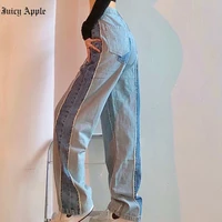 juicy apple womens jeans wide leg pants high waist baggy vintage straigh denim pants casual street fashion woman denim trouser