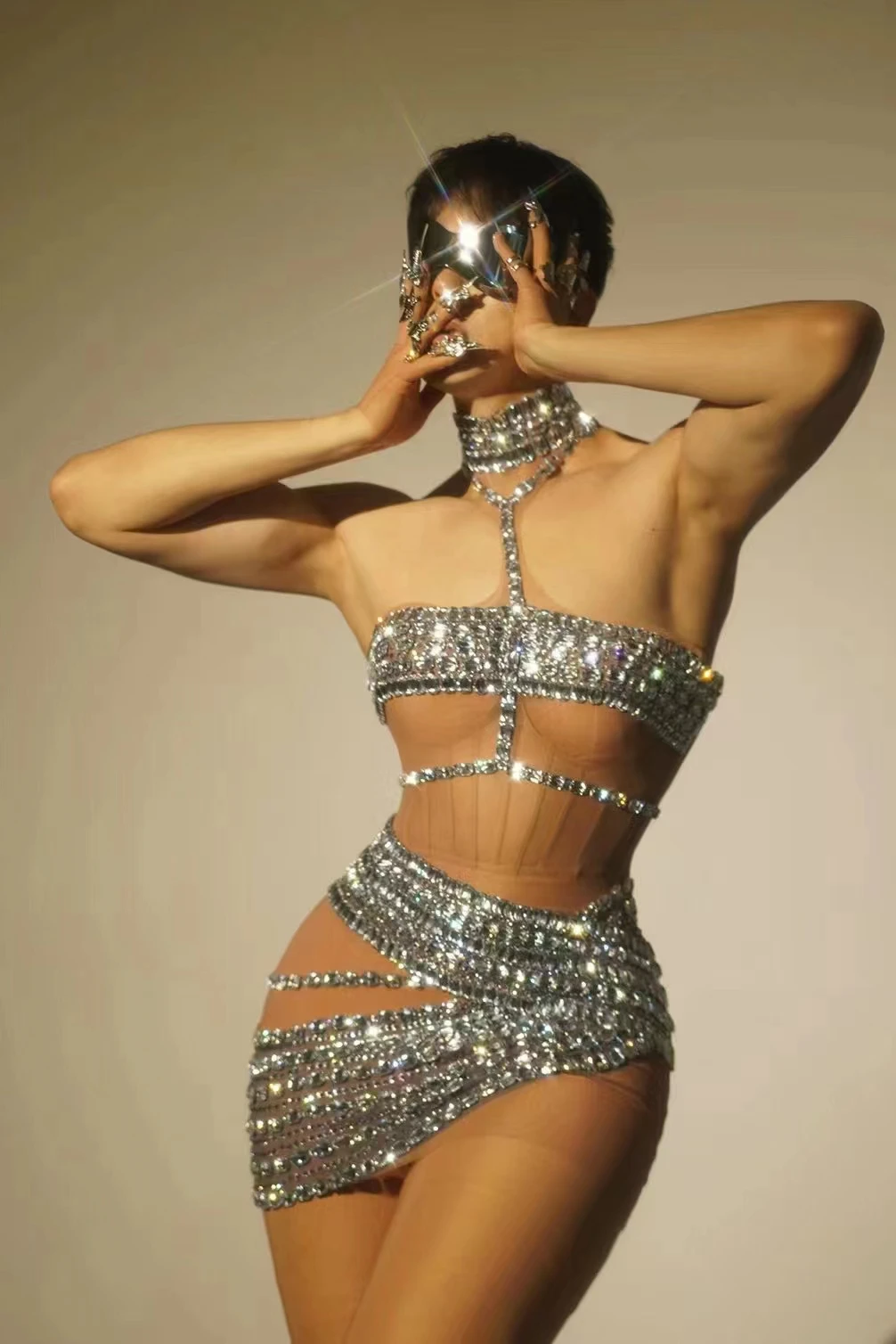 Женское сексуальное серебристое платье с блестками и открытой спиной наряд для