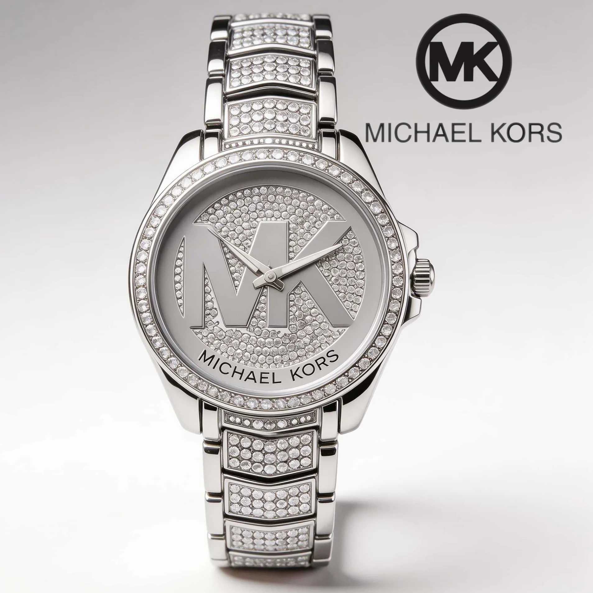 Фото Женские кварцевые часы Michael Kors: элегантные, инкрустированные бриллиантами, роскошные, из сплава, с таймером, подарок для женщин, стильный деловой дизайн №2