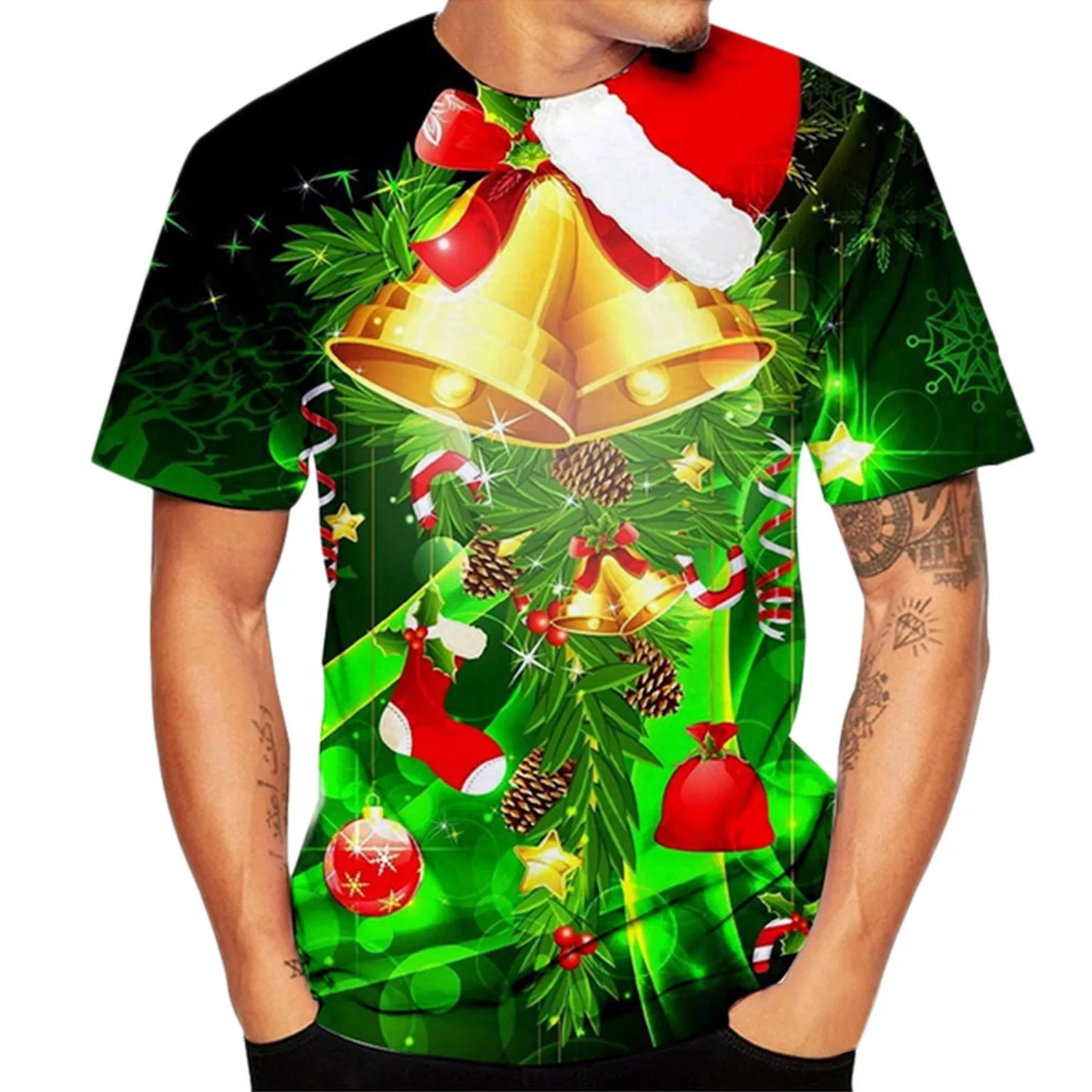 

Autumn Winter Men'S T-Shirt Christmas Tree Blouse O Neck New Year Blouse Short Sleeve O Neck Xmas Party Camisas De Hombre