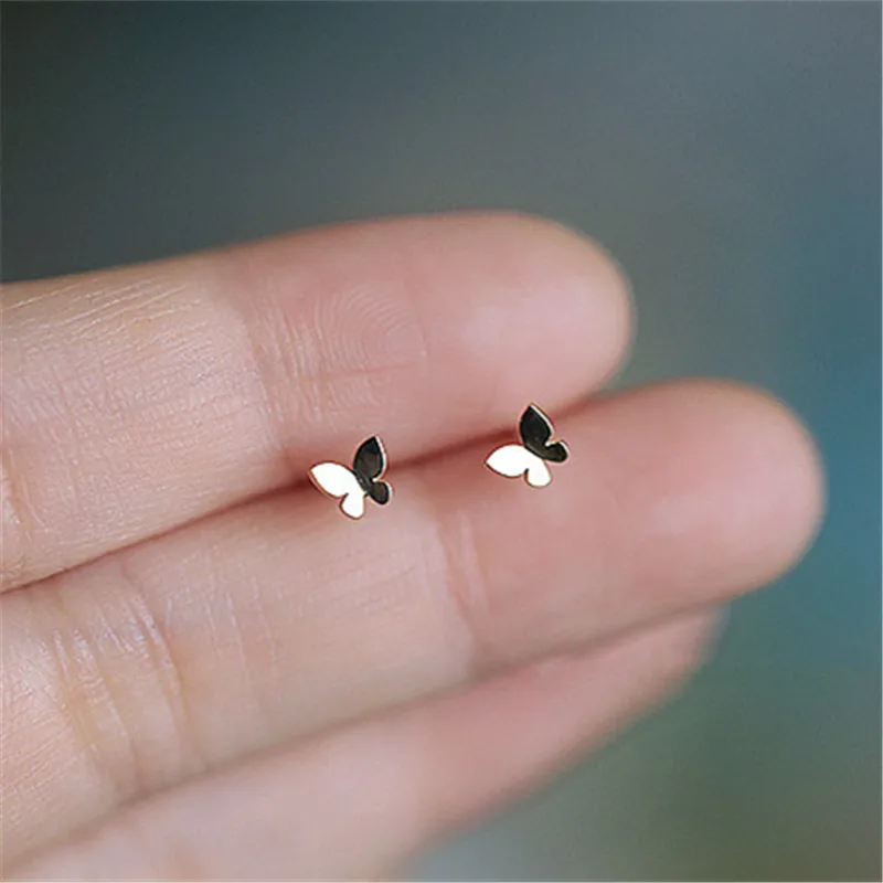 

925 Sterling Silver Plating 14k Gold Simple Shiny Glossy Butterfly Earrings Women Korean Sweet Student Jewelry Accessories