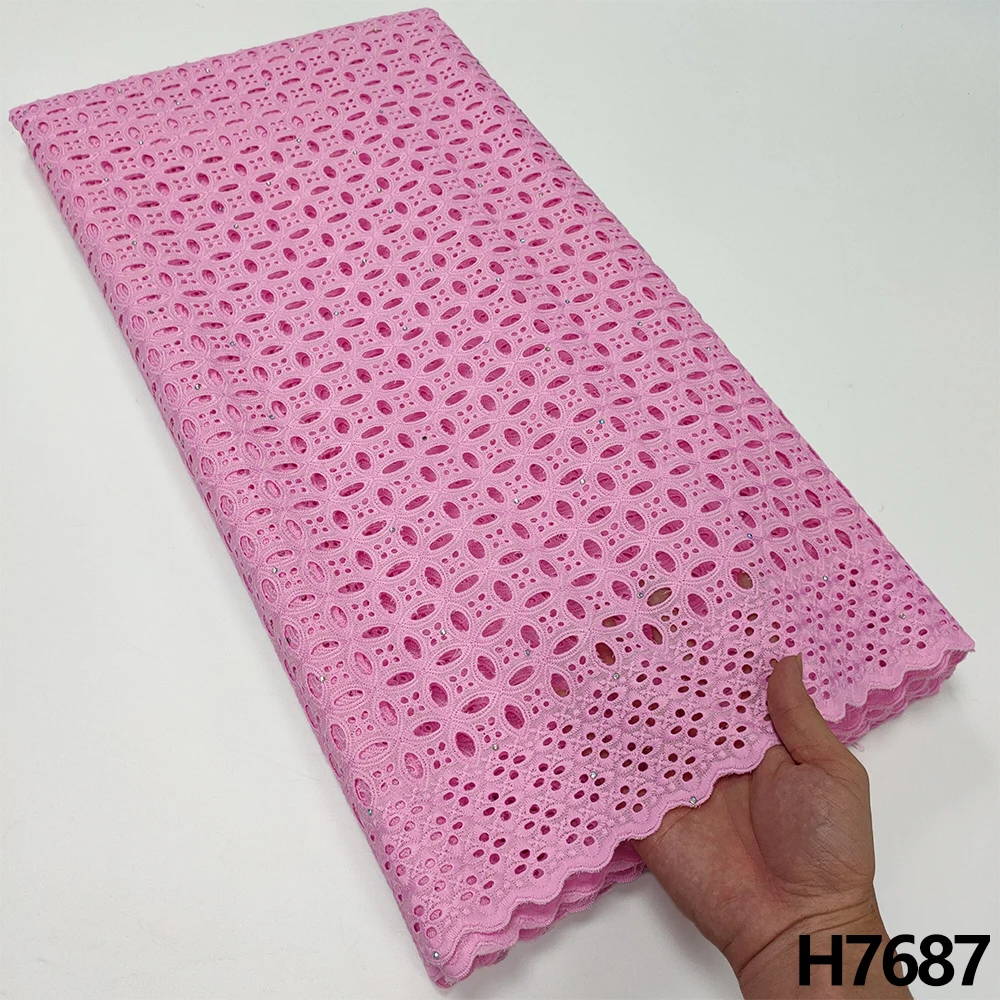 

Pink African Dry Lace Fabric 5 Yards High Quality Embroidery Cotton Swiss Voile Lace Fabric 2022 Dubai For Women Dress HJ7687