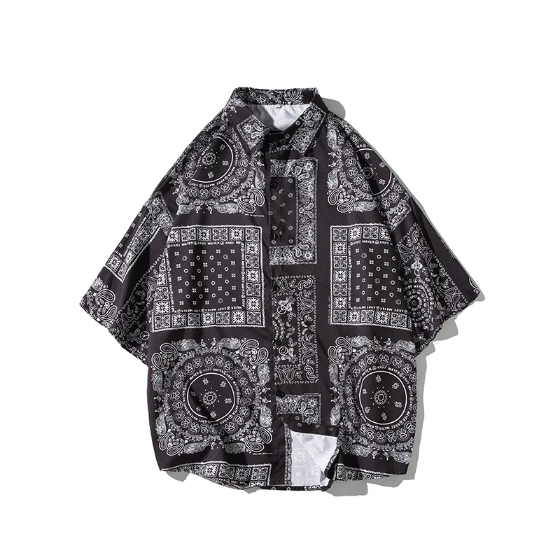 

YASUGUOJI New 2022 Summer Fashion Printed Mens Shirts Short Sleeve Loose Shirt Men Japanese Streetwear Men Camisas Para Hombre