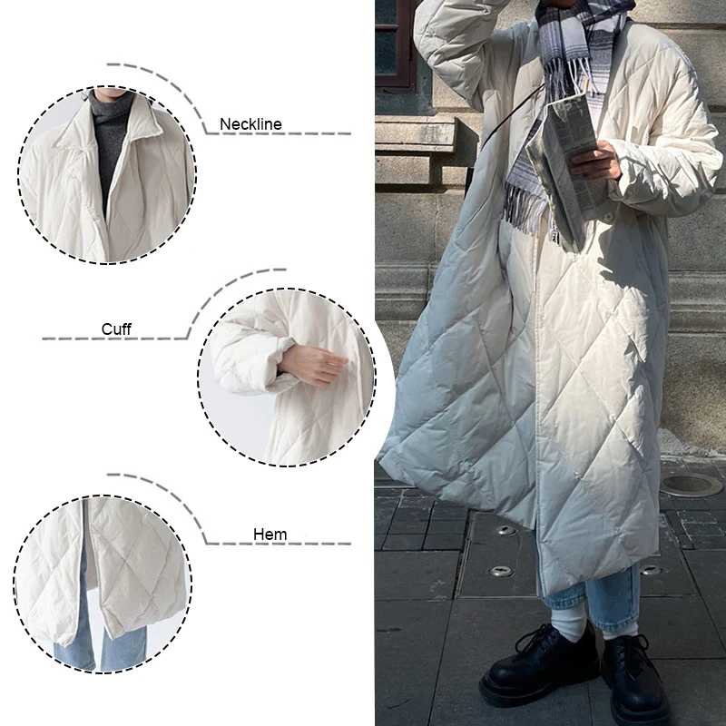 Anbenser Women's Winter Korean Style Long Cotton-padded Coat Casual Stand-up Collar Argyle Pattern Oversized Parka Chic Jacket