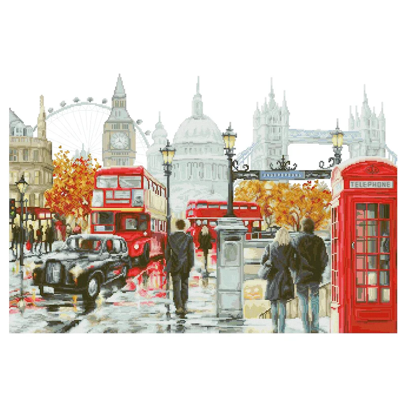 

Amishop Gold Collection Counted Cross Stitch Kits London Street Scenery Telephone Booth Tram Luca-S B2376