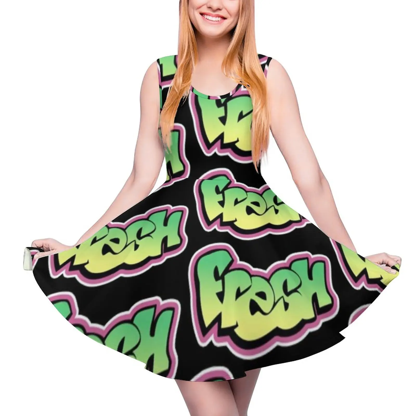 

Платье граффити Fresh, оптовая продажа, весенние платья, женское необычное платье с узором