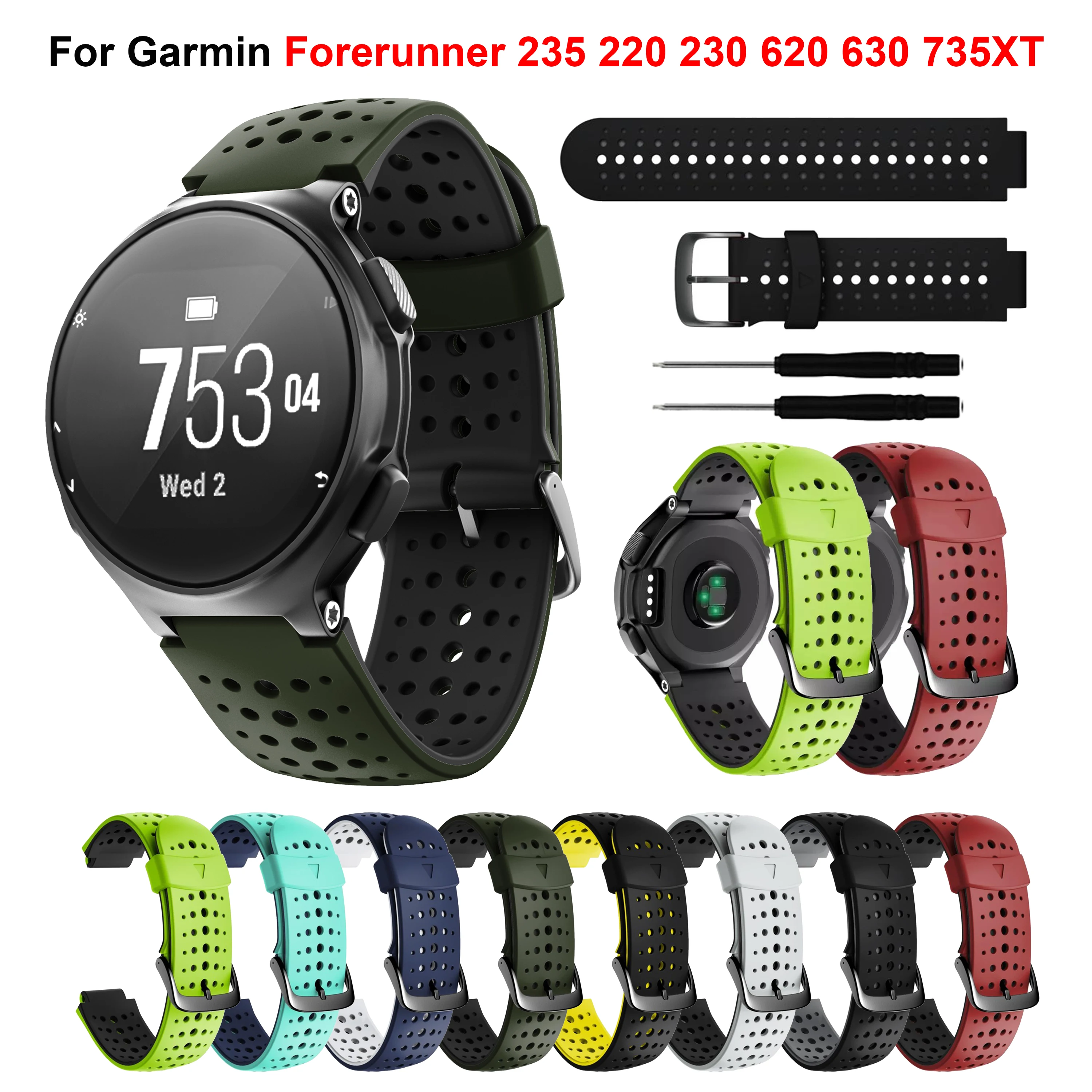 

Watch Strap for Garmin Forerunner 235 230 620 630 735 235Lite Smartwatch Band Silicone Breathable Bracelet for Forerunner 735XT