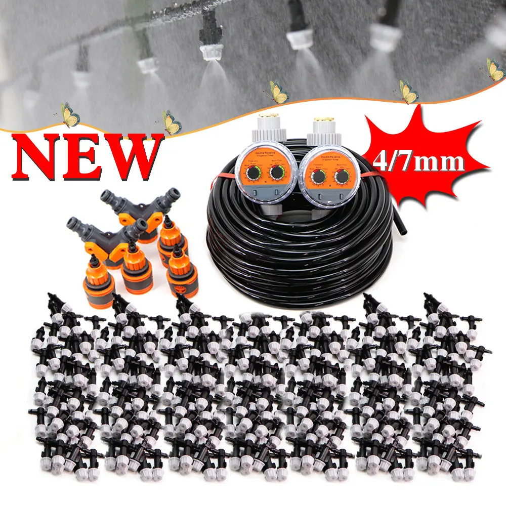 

10-50M Greenhouse Atomizing Irrigation System Gray Spray Nozzles Garden Automatic Drop Watering Kit Misting Cooling Equipment