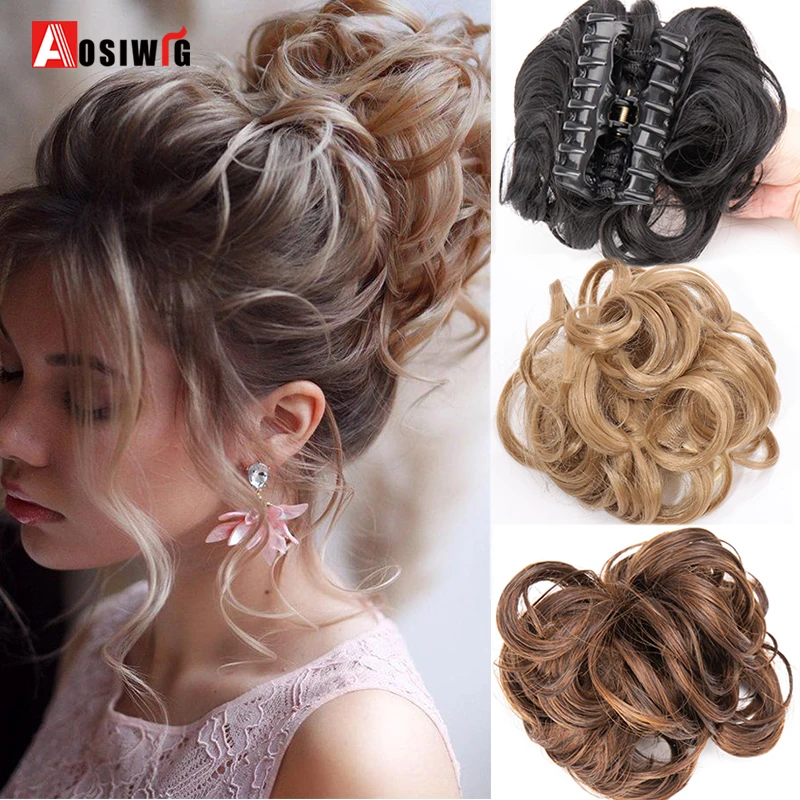 Aosiwig Messy Bun Synthetic Chignon Short Curly Fake False Hair Extension Claw Clip Hairpiece Wig Updo Ponytail Piece for Women