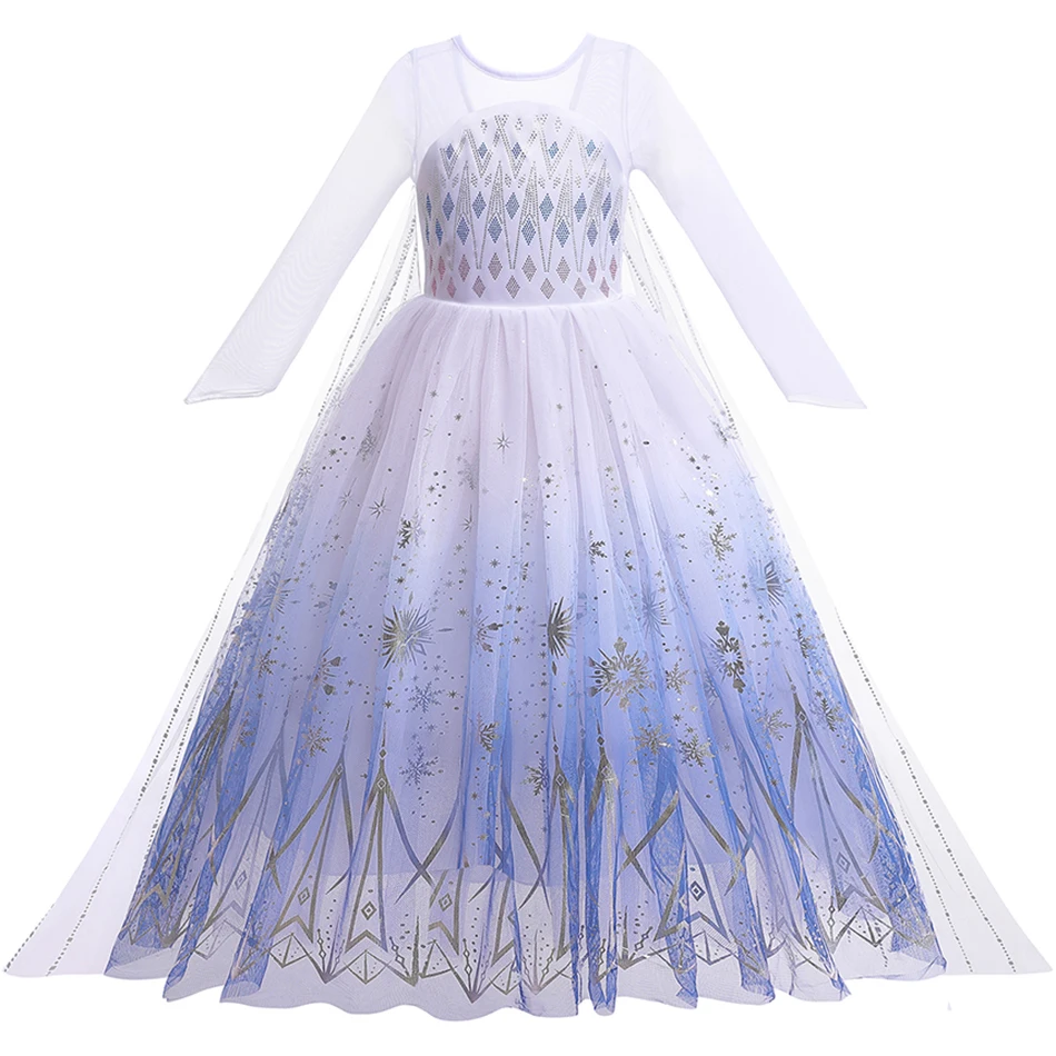 Disney Elsa Princess Dress White Costume For Girls Frozen 2 Snowflake Dresses Snow Queen Costume Cosplay Princess Girls Clothes