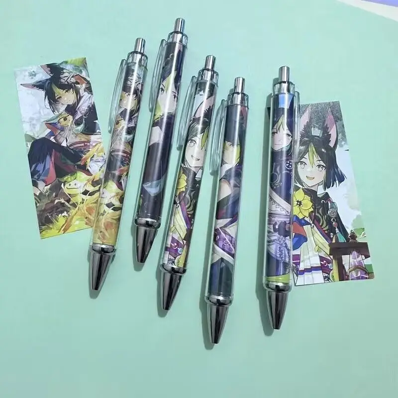 5 шт. аниме Genshin рандомная разноцветная ручка тонкая черная мультяшная чернила
