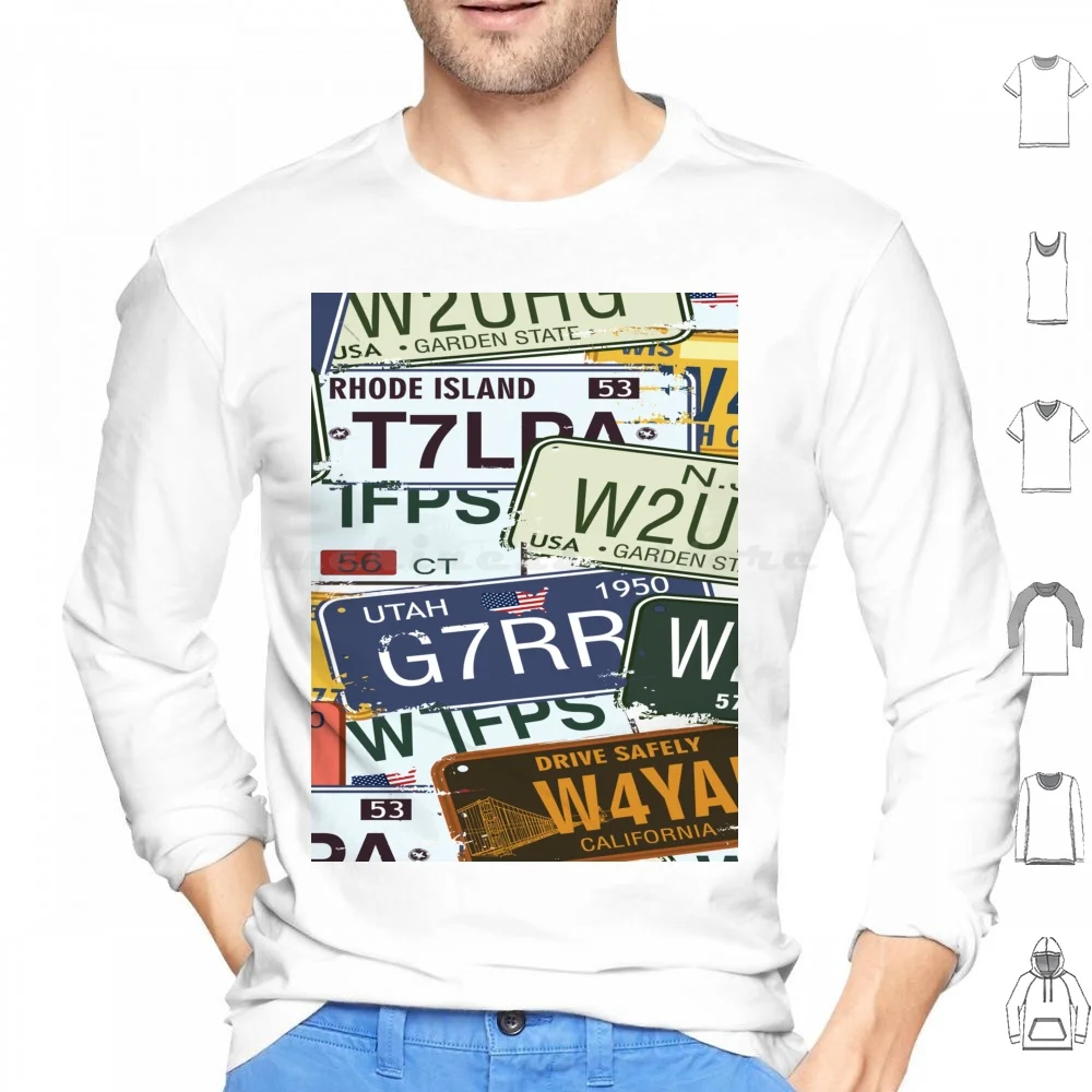 

Old American Car Licence Plates Hoodie cotton Long Sleeve Plate Vintage Retro Retro Plates American Automotive Car