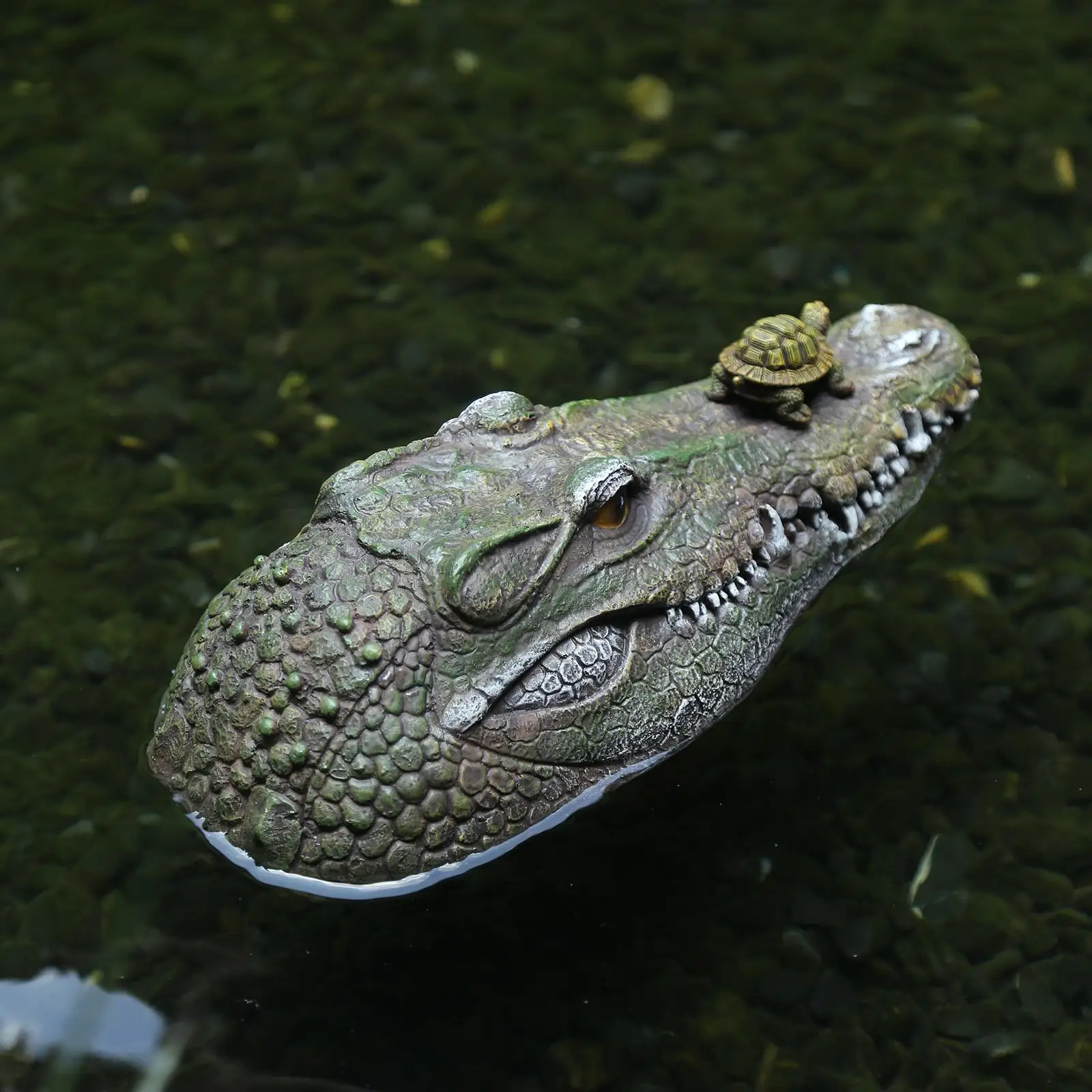 

Floating Crocodile Head, with Turtle Ornament Animal Figurines Fairy Garden Statue Decoration Alligator Head, for Office Shelf