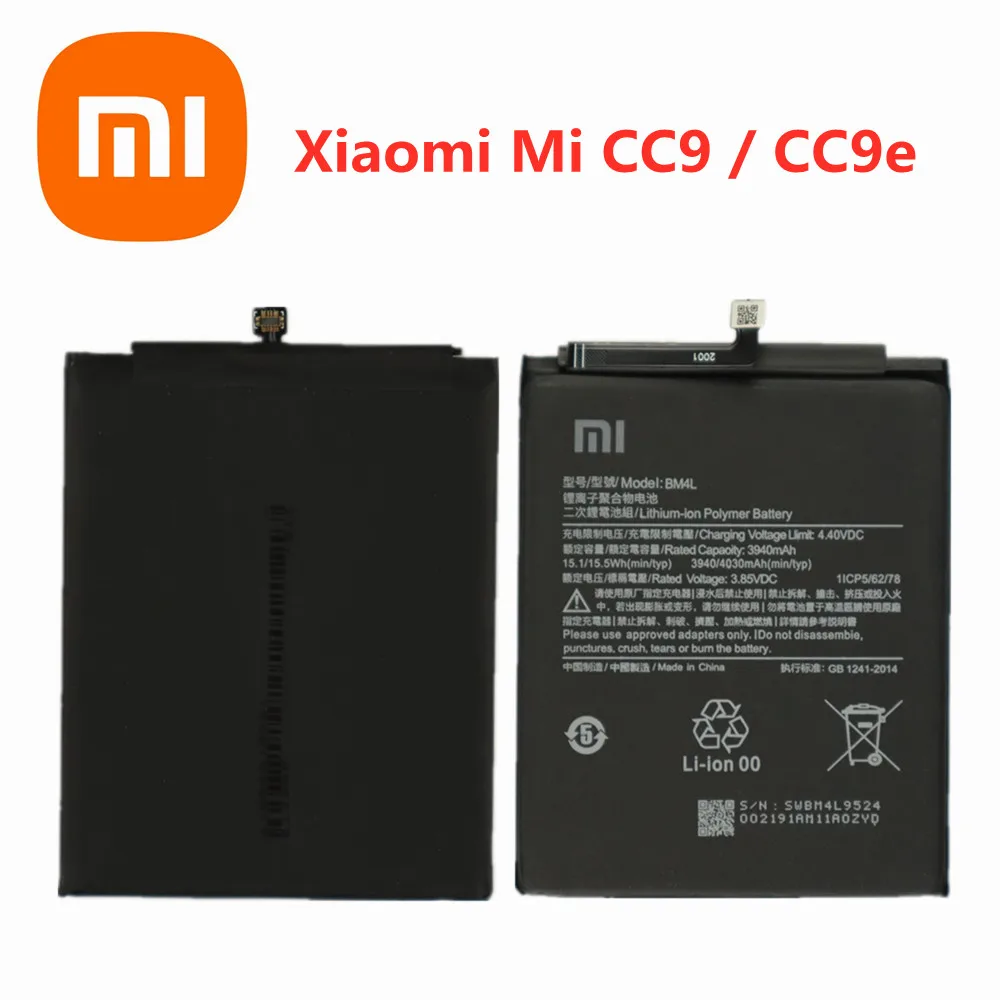 Новый Xiaomi 100% оригинальный аккумулятор BM4L для Xiaomi Mi CC9 CC9e сменные батареи Xiaomi bateria CC9 Mi9 Lite 4030 мАч