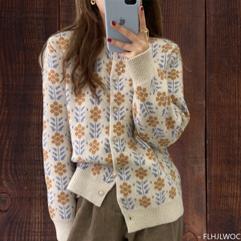 

Flower Sweater Cardigans New Design Women Casual Loose Lazy Cute Sweet Japan Girls Style Button Retro Vintage Knitting Coats